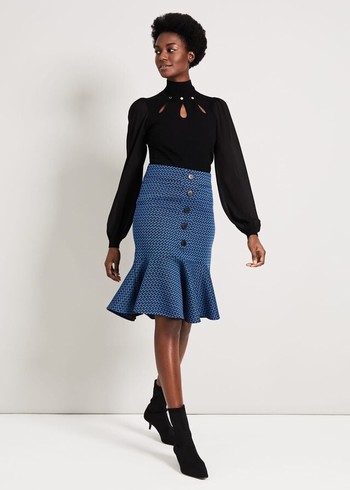 Phase Eight Sabri Tweed Skirts Black/Blue USA | 9870432-XO